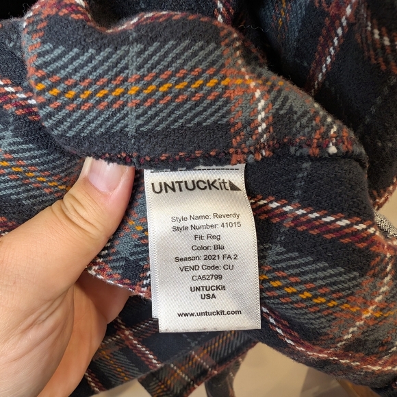 UNTUCKit Reverdy Thick Cotton Plaid Flannel Black Orange Fall Button Down XL Men - Picture 8 of 11